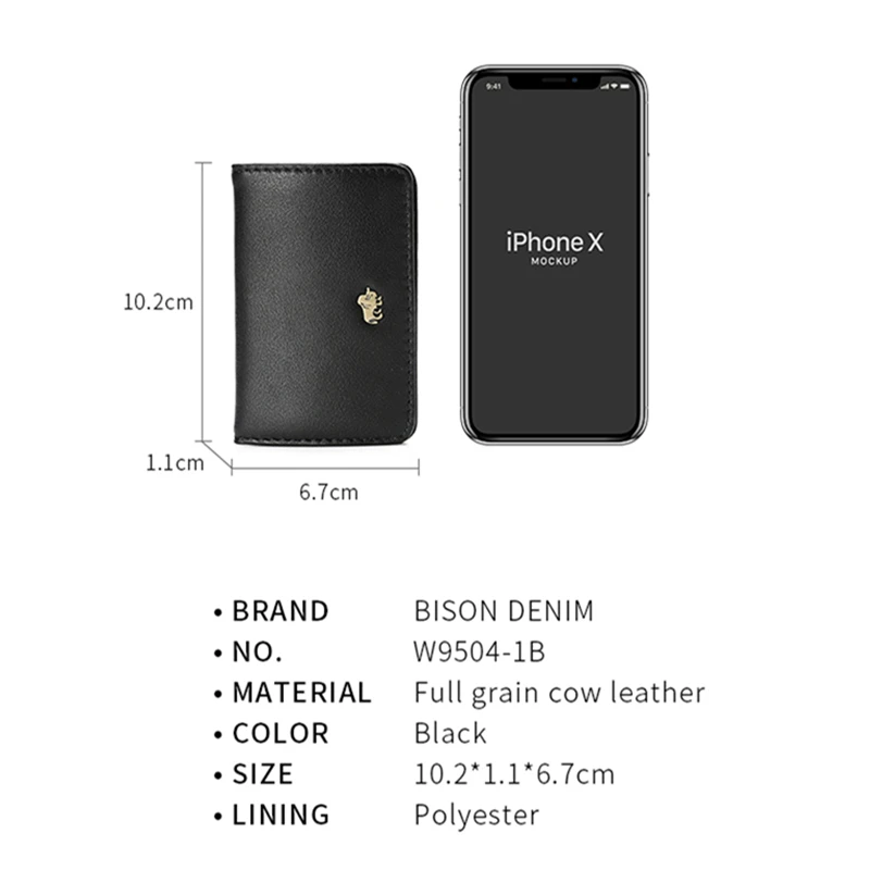 BISON DENIM, натуральная кожа, бизнес-держатель для карт, кошелек, мужская сумка для денег, Мужской Бизнес Тонкий чехол для карт с коробкой, мини-кошельки W9504