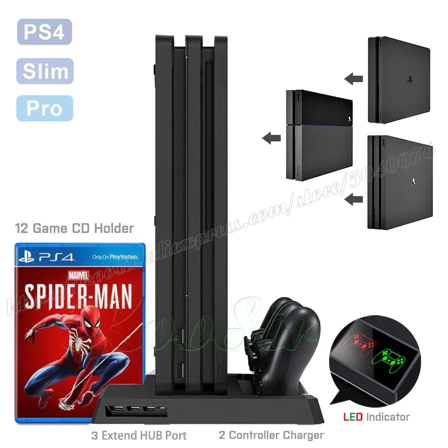 PS4 PRO SLIM консоль охлаждающий вентилятор стенд игровые диски кронштейн для хранения и контроллер зарядное устройство зарядная станция для sony Playstation 4