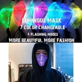 

LED Flashing Mask 7 Colors Luminous Light With USB Charge Masks Break Dance DJ Party Halloween Light Up Mask