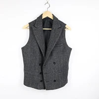 2021 Double breasted Vest For Men Grey Vintage vestido men Formal Notch Lapel suits Waistcoat For Wedding XS-5XL 2