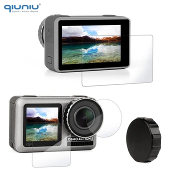 

QIUNIU Tempered Glass Screen Protector Lens Protective Film w/ Camera Lens Cap Cover for DJI Osmo Action Sport Camera Accessory