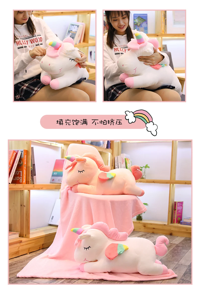 Unicorn Car Pillow Blanket Dual Purpose Multi-functional Nap Pillow Air Conditioner Blanket Coral Velvet Cool Cute Women's