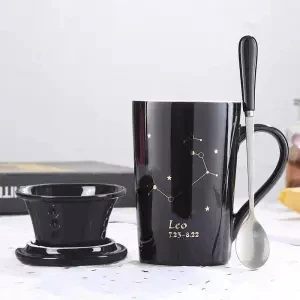 Креативная керамическая чашка Созвездие большая емкость кружка офисная чашка с крышкой Ложка пара чашка кофейная чашка Кружка Кофейные чашки кофейная чашка - Цвет: 400ML set