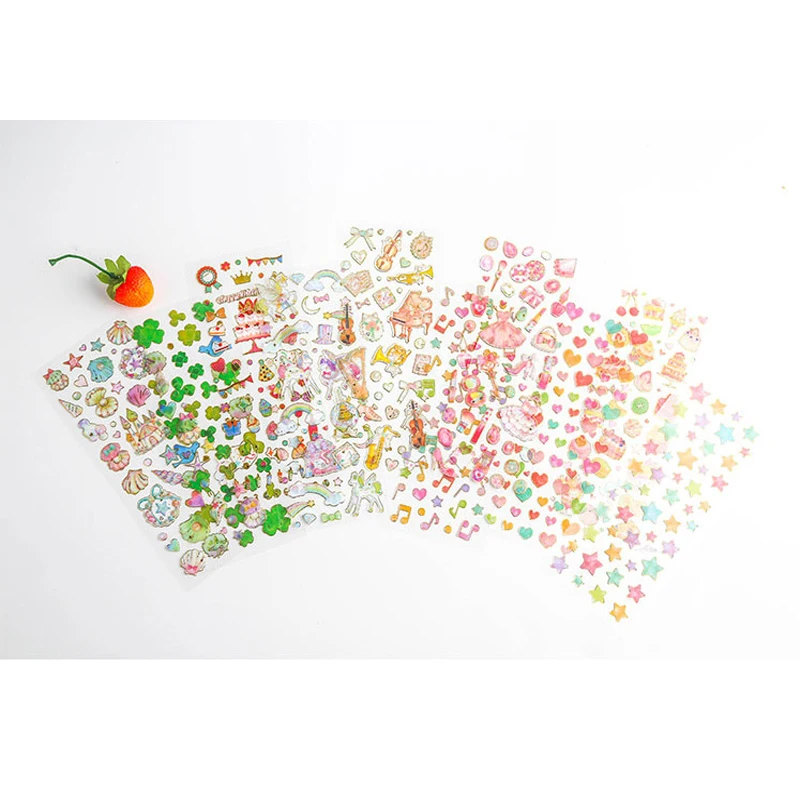 1sheet/pack Kawaii hot stamping transparent stickers scrapbooking Heart Cake Music Diy decoration sticker Gifts for Girls