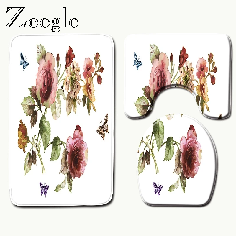 Zeegle 3 шт. Противоскользящие коврики для ванной, коврики для ванной комнаты, коврик для душа, нескользящий коврик для туалета, ковер, крышка для унитаза, Товары для ванной