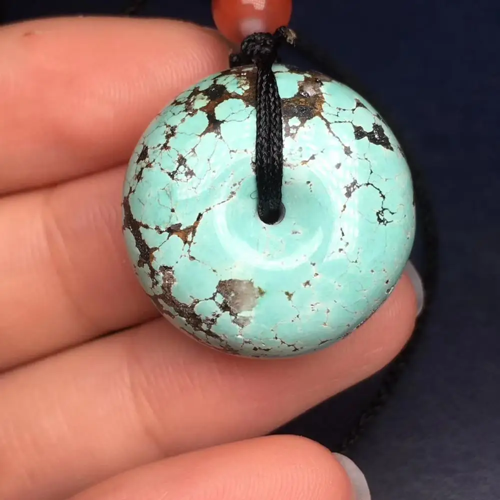 

Natural Green Turquoise Gemstone Peace Buckle Donut Pendant Crystal 22mm For Women Men Rare Reiki Healing Stone Necklace AAAAA