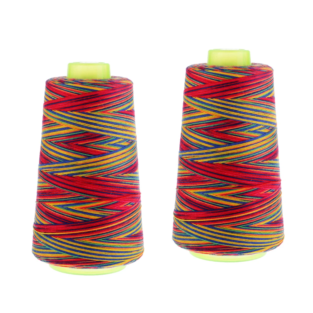 2 Spools Rainbow Sewing Thread All Purpose % Polyester Overlock Cone 40S/2