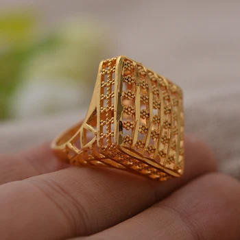 

24K Gold Color Flower Ring for Women Man Gold Color Dubai Wedding Jewelry African Ring Kenya Nigeria Ethiopian Congo Guyana