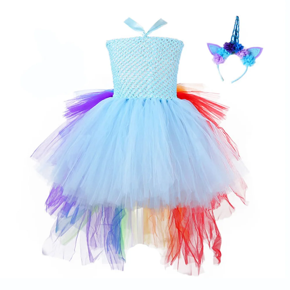 Girls Unicorn Dress Детское платье с изображением пони и единорога; детское платье-пачка для дня рождения с длинным хвостом; рождественское платье для девочек; Детский костюм на Хэллоуин - Цвет: Girls Unicorn Dress