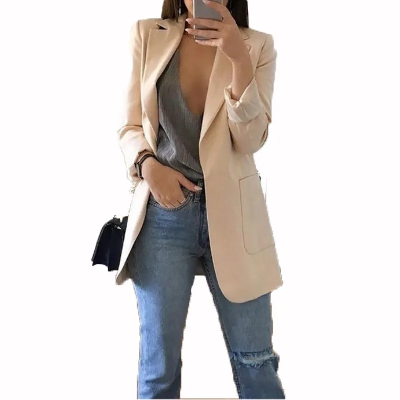 2020 Women Autumn Business Jacket Spring Office Lady Slim Coat Outwear Casual Long Sleeve Basic Tops chaquetas mujer 5XL | Женская