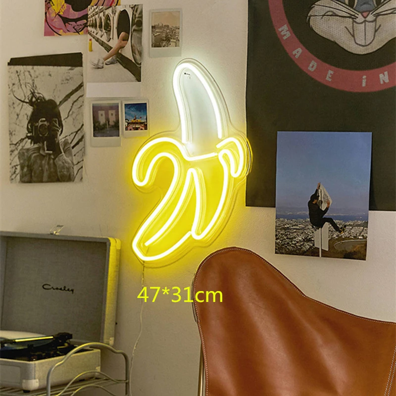 usb banana Светодиодный неоновый настенный светильник красочный Неон Знак для комнаты художественное окно домашние рождественские украшения для офисов светящиеся знаки USB лампа в форме кактуса - Испускаемый цвет: usb banana