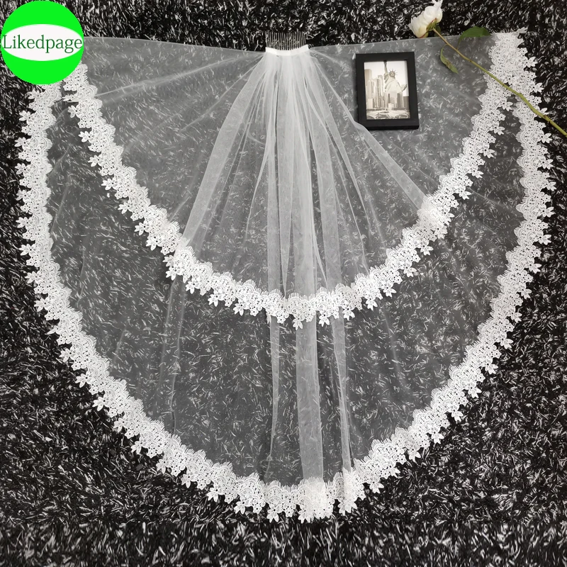 

Short Wedding Bride Veil 2021 Two Layer Voile Mariage Welon Slubny Lace Edge Velo De Novia Sposa Weeding Accessoire Metal Comb