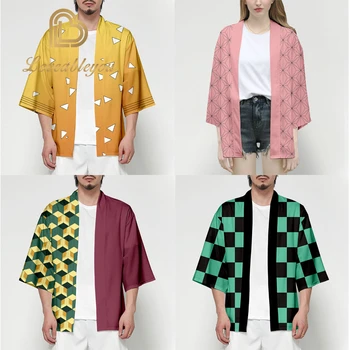 

Anime Demon Slayer Kimetsu No Yaiba Tanjiro Kamado Cosplay Costume Men Kimono Plus Size Jackets Halloween Party for Women Tops