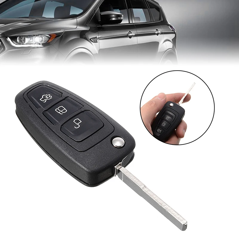 

Black ABS Car Folding Fip Key Shell Cover 3 Buttons Remote Key Case with VL2020 Battery Fit for Ford Transit Custom