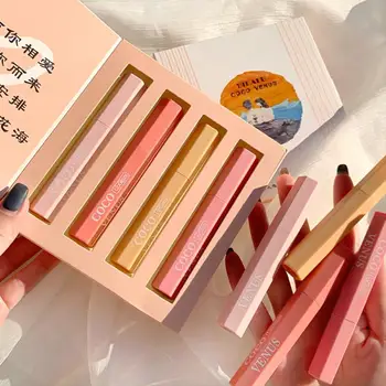 

4pcs/Set Matte Lipstick Lip Gloss Long Lasting Moisturizing Non-stick Cup Lip Glaze Set Portable Lips Cosmetic TSLM1