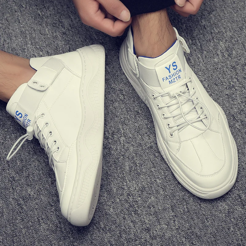 

New men's casual high-top shoes for 2019 fall fashion trend web celebrity small white shoes for men leather breathable