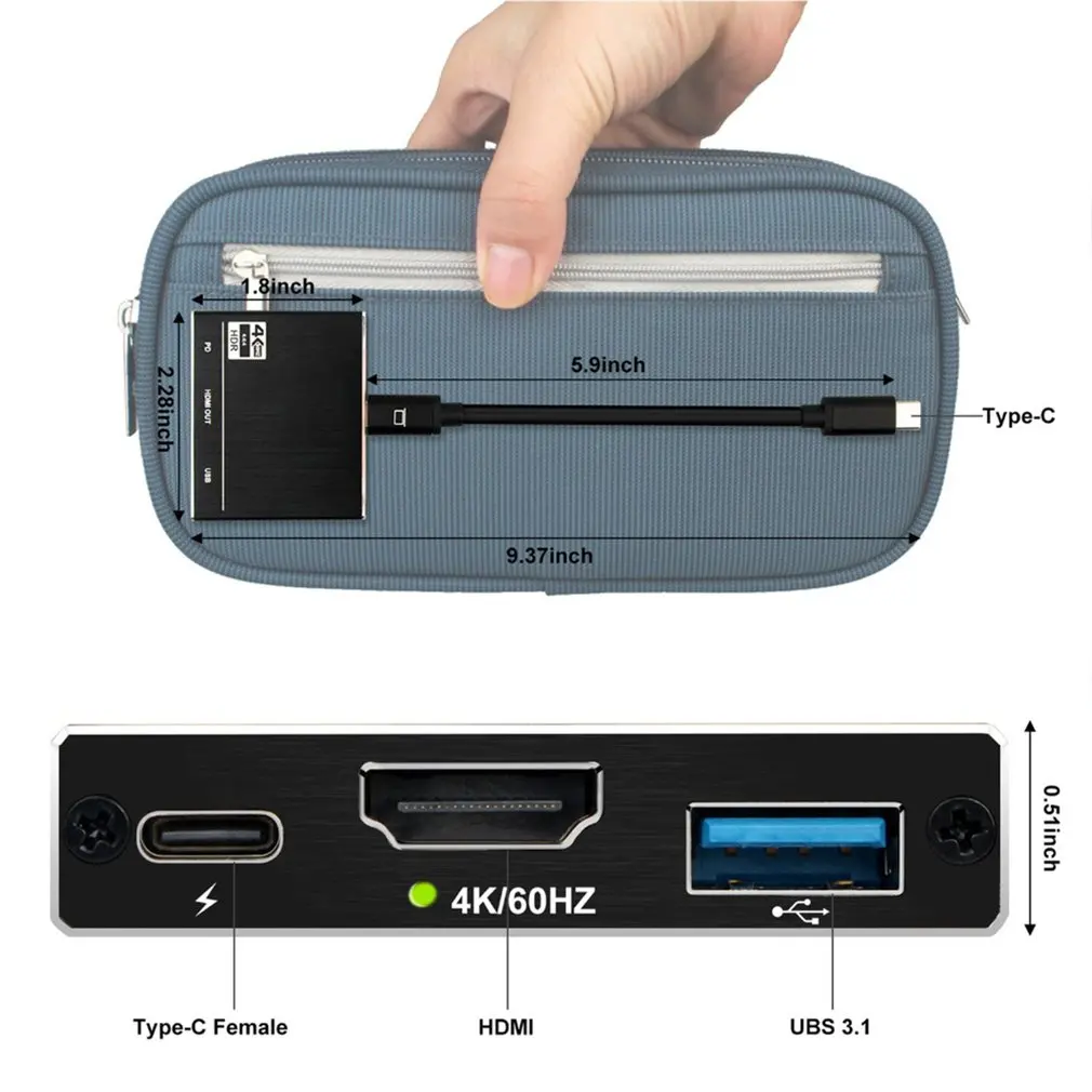 Кабель-Переходник USB C на HDMI адаптер 4K 3-в-1 Тип с разъемами типа C и HDMI мульти-Порты и разъёмы адаптер совместим для MacBook Pro для samsung