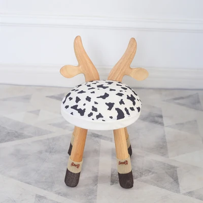 JOYLOVE Solid Wood Small Bench Children's Stool Cartoon Deer Stool Home Backrest Low Stool Creative Cute Animal Small Chair D
