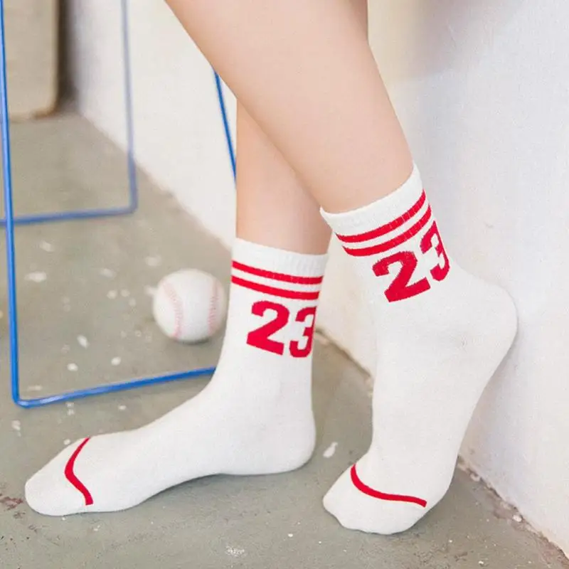 5 пар женских носков с цифрами и буквами, в полоску, хлопковые, дышащие, на осень и весну, короткие, вязаные, тонкая работа