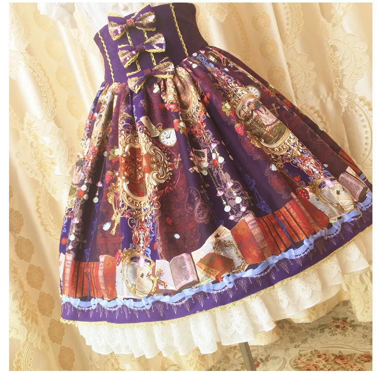 Prinses zoete lolita rokken Oorspronkelijk Japanse herfst en winter paleis Vintage afdrukken kant slinger SK boog rokken HWK079 Prinses zoete lolita rokken Oorspronkelijk Japanse herfst en winter paleis Vintage afdrukken kant slinger SK boog rokken HWK079