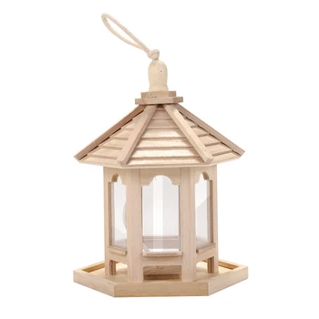 

Ornament Bird Feeder Hexagon Shaped Roof Wooden Display For Garden Outdoor
