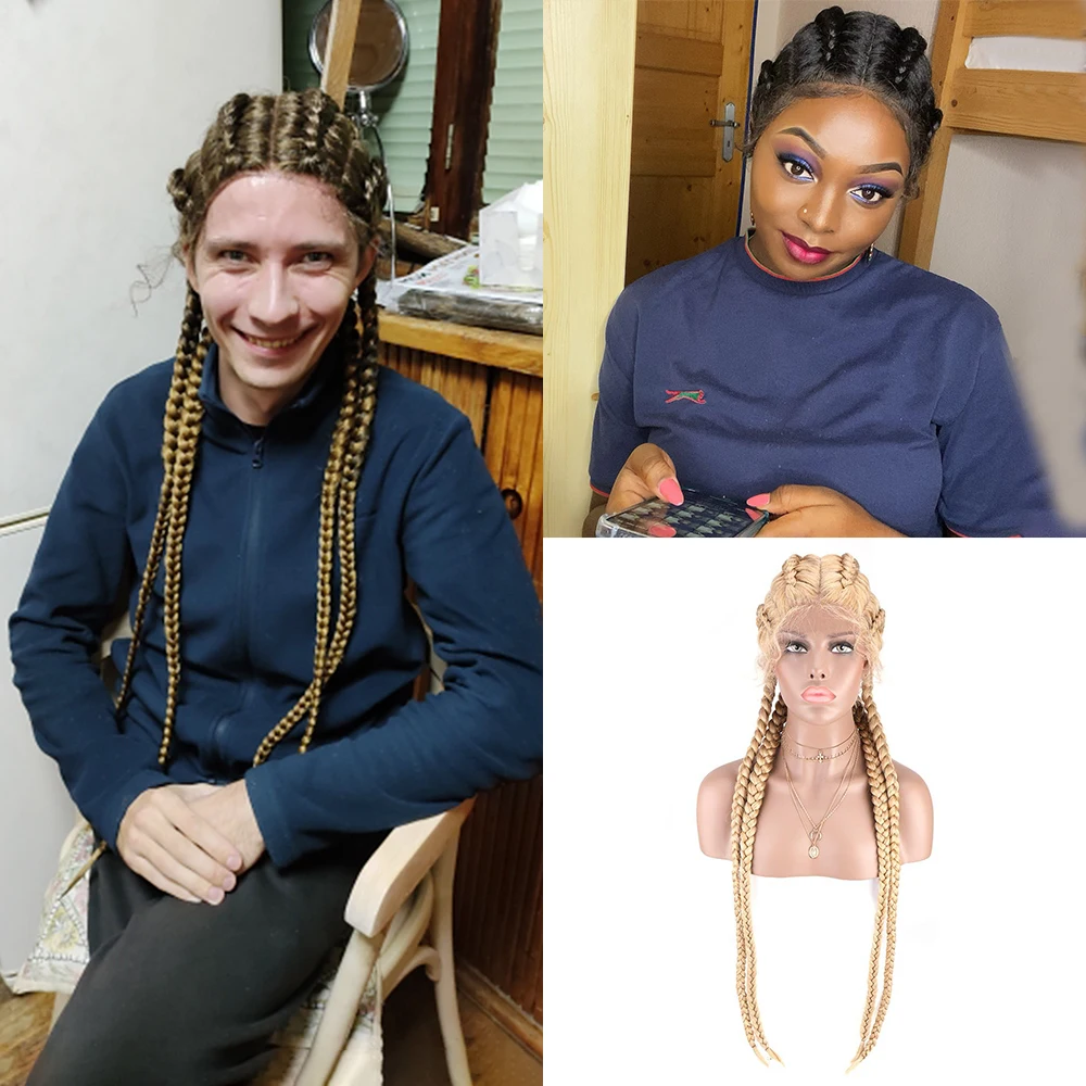 Photo Product Braided Lace Front Wigs Box Braid Lace Wig Toocci Drop Shipping 36 Inches Long Tresse Cornrow African Box Braided Wig For Women