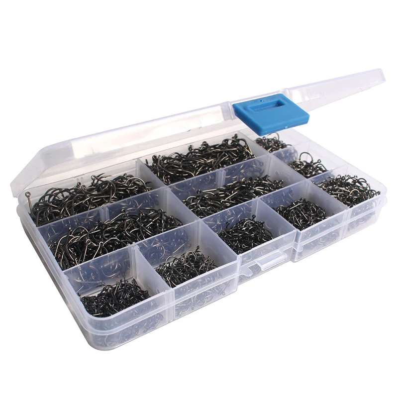 

Multiple Size Fishing Hooks 3-12# Sizes With Barbs 245g 1600Pcs/Box Fishing Accessories Kit