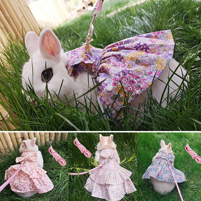 Pet Bunny Clothes Floral Print Pet Skirt Sweet Cute Rabbit Skirt Small Animal Ferret Bunny