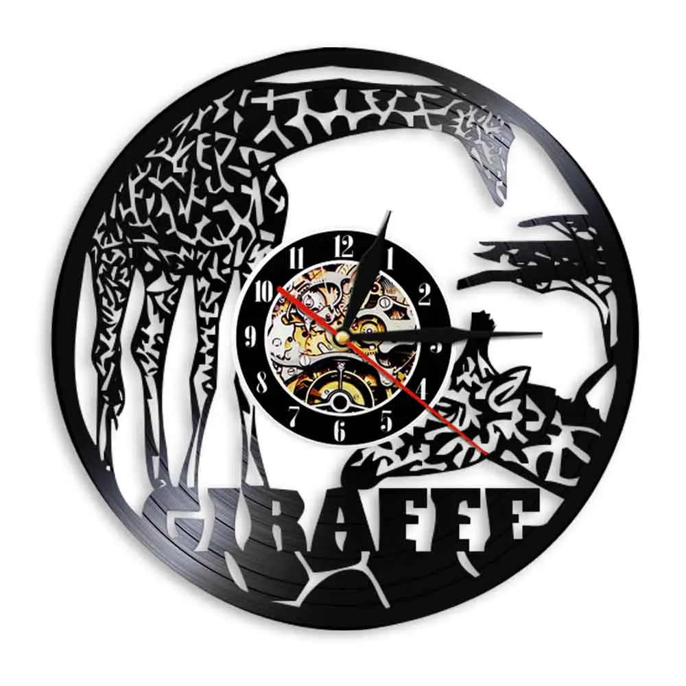 Without LED Africa Giraffe Safari Style Vinyl Clock with LED Backlight The Tallest Living Terrestrial Animal Silent Wall Art Nursery Decor - Цвет: Without LED