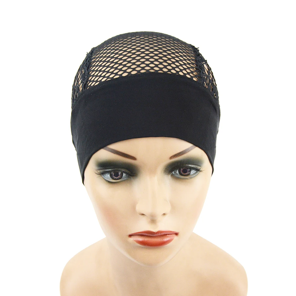 1 pc Black Headband Wig Cap with Adjustable Headband Big Hole Weaving Wig Base for Making Wig caps
