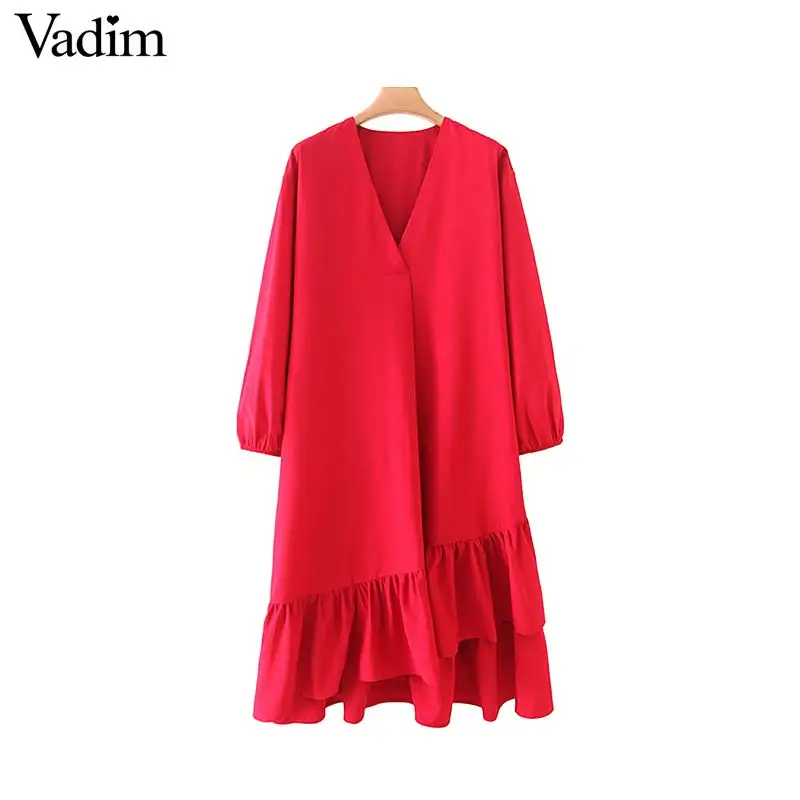Женское элегантное платье vadim с v-образным вырезом, однотонное платье с длинным рукавом, офисная одежда, женские повседневные платья до колена, стильные платья, vestidos mujer QC768