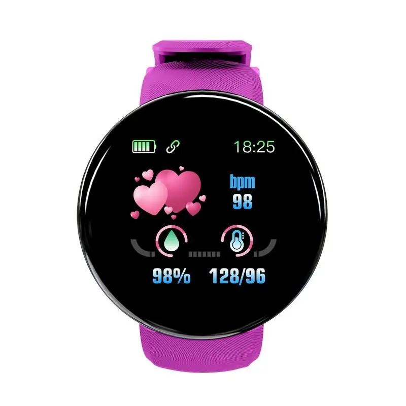 D18 фитнес-браслет, умные часы с цветным экраном IP67, спортивные часы, измерение сердечного ритма, кровяного давления, инструмент для управления здоровьем, черный - Цвет: Фиолетовый