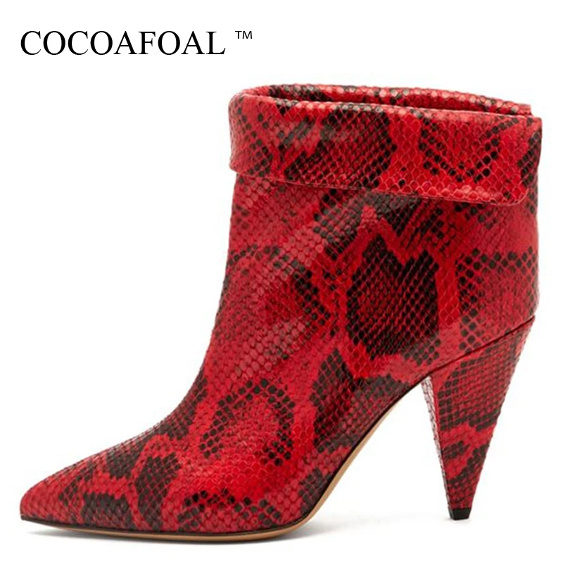 

COCOAFOAL Autumn Winter Women's Chelsea Boots Snakeskin Pattern Woman Ankle Boots Plus Size Snakeskin Pattern High Heels Shoes