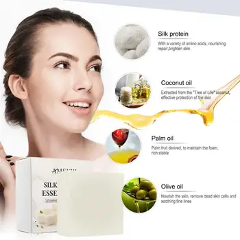 

100g Remove Mite Pimple Moisturizing Whitening Silk Protein Essence Oil Control Acne Fungus Cleansing Soap Face Skin Care TSLM1