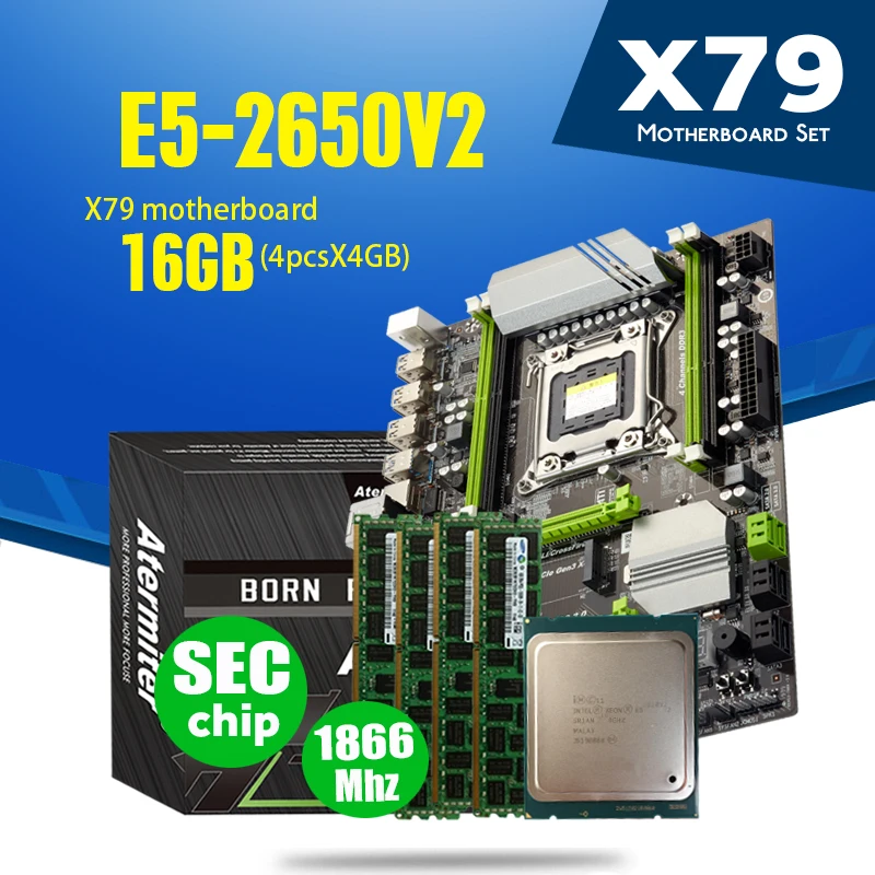 Atermiter X79 Turbo материнская плата LGA2011 ATX combos E5 2650 V2 CPU 4 шт. x 4 ГБ = 16 ГБ DDR3 RAM 1866 МГц PC3 1490R PCI E NVME M.2 SSD|Материнские платы|   | АлиЭкспресс