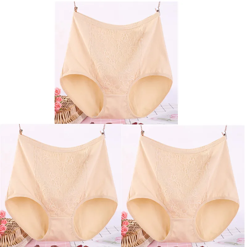 skin X 3 3Pcs/Lot XL-6XL Large Size Women Sexy Lace Panties Seamless Cotton Breathable Panty Solid Briefs Girl Sexy Underwear 3267 - Цвет: skin X 3