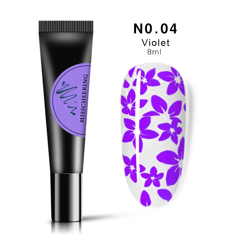 12 цветов ногтей штамповки Гель-лак 8 мл печать ногтей масло УФ-гель цветной лак растворимый лак для передачи ногтей инструменты - Цвет: 04 violet