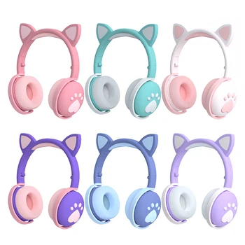 

Cute Cat Ear Bluetooth 5.0 Headphones LED Noise Cancelling Girls Kids Headset Support TF Card Jack 3.5mm Mic Wireless Headphones