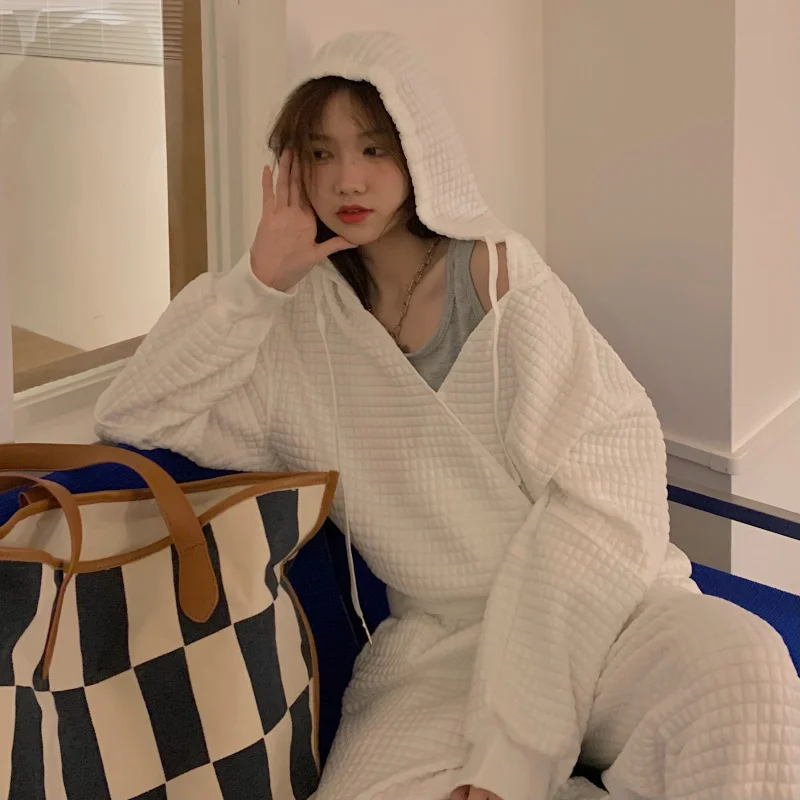 Spring Autumn Sweatshirt Two-Piece Set Women'S Casual Stitching Hoodie And Loose Comfortable Pocket Sports Pants Setup Home Suit |