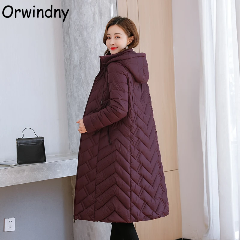 Женские Длинные парки Orwindny зимнее хлопковое теплое пальто с капюшоном 5XL зимняя