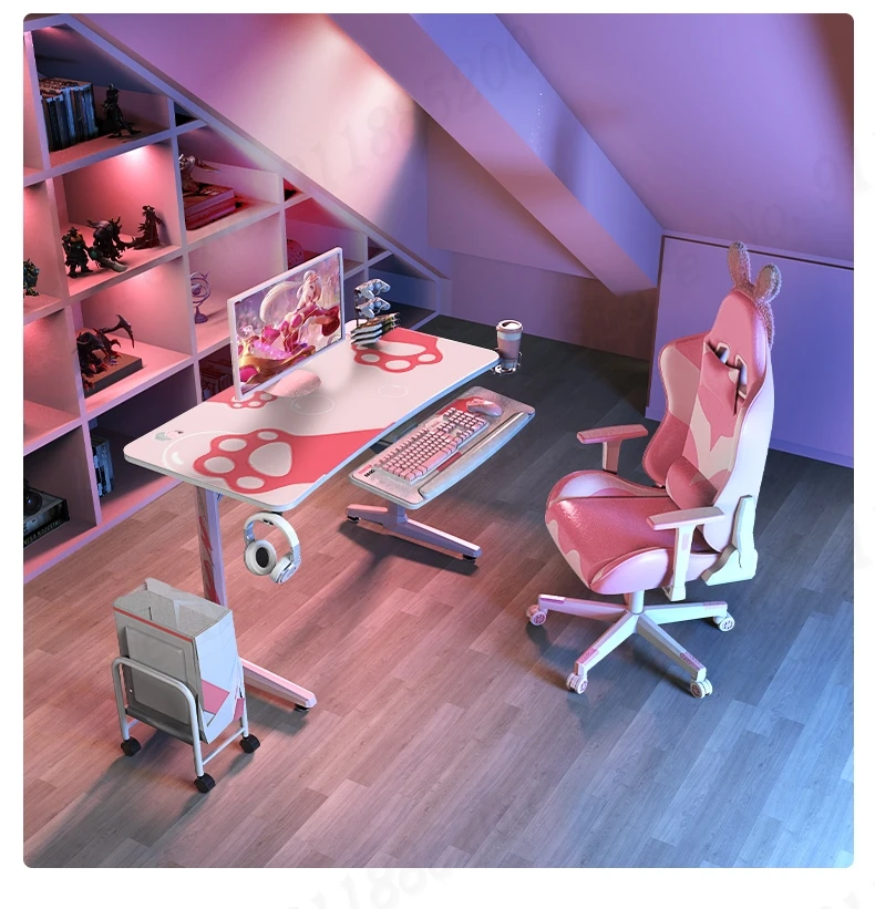 2021 New Pink Gaming Table Girls Bedroom Assembled Computer Desk 120X60X76.5cm Cute Cat Paw Print Desktop Computer Desk Hot Sale