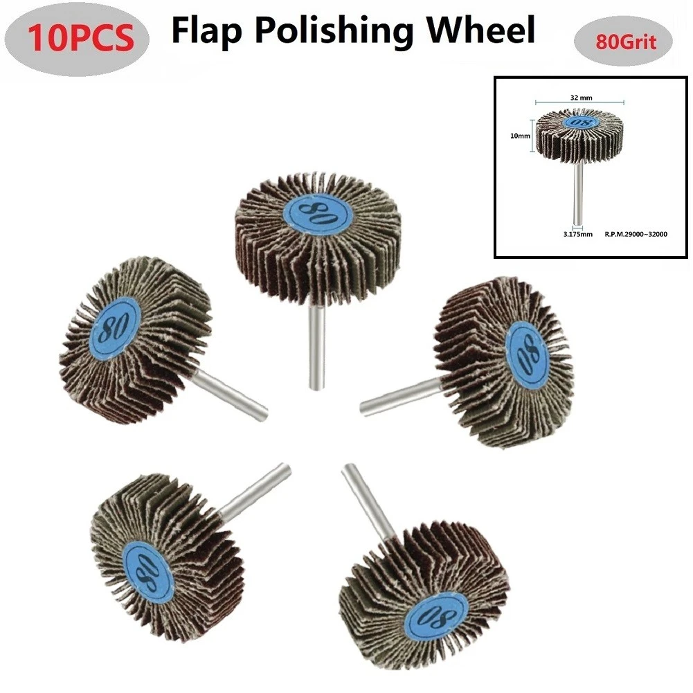 80 Grit Sanding Sandpaper Flap Wheels Deburring Polishing Rotary Tools 10pcs