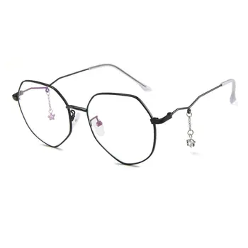 

Metallic Polygonal Flat Mirror Retro Fringe Glasses Frame Pentagonal Pendant Glass Frame Can Be Equipped With Myopia Glasses