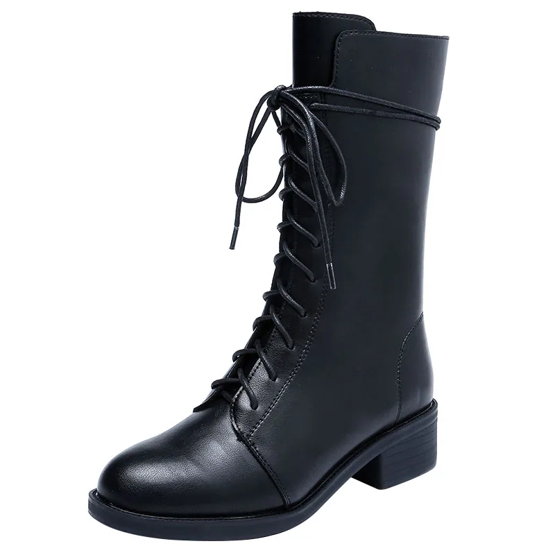 

Women Shoes Martin Boots Square Heel Lace- Up Ladies Motorcycle Boots Fashionable Autumn Winter Round Toe Size 34-43 XYZ015