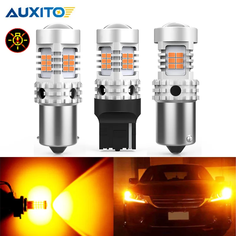 AUXITO автомобиля 7440 светодиодный Нет Hyper флэш Янтарный Желтый 3020SMD T20 W21W 1156 7507 BAU15S