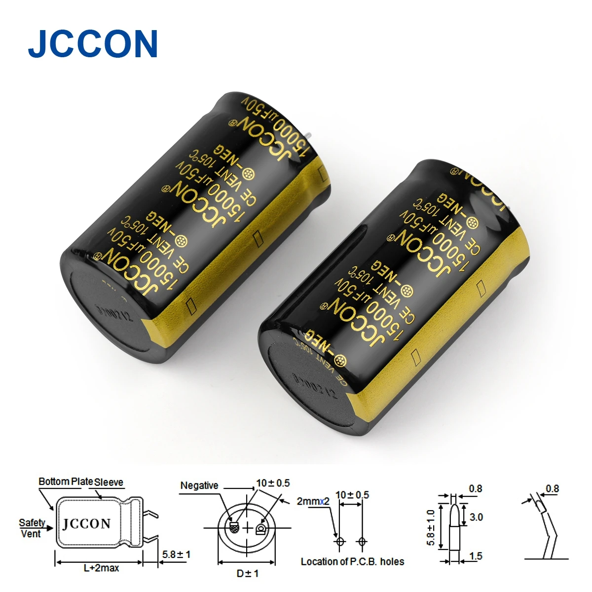 Audio Capacitor 2Pcs JCCON Audio Electrolytic Capacitor 50V 4700UF 6800UF 10000UF 15000UF 22000UF For Hifi Amplifier High Frequency Low ESR