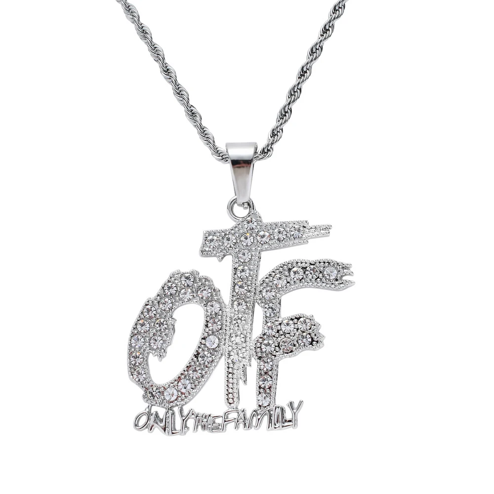 Мужские хип-хоп полностью Стразы OTF формы подвески ожерелье s Bling Iced Out звено Веревки Цепи Письмо ожерелье мужские ювелирные изделия подарок - Окраска металла: Silver Color