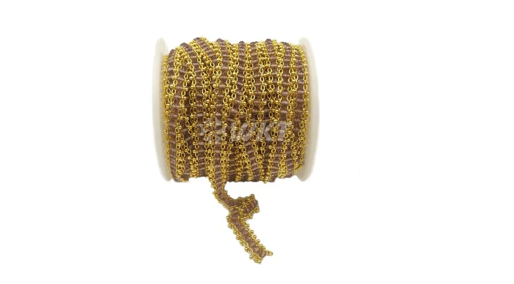 WT-RBC121 Natural Stone Chain Brown Stone Beads With Gold Electroplated Chain 3MM Beads Rosary Chain 10 meters For Jewel Making