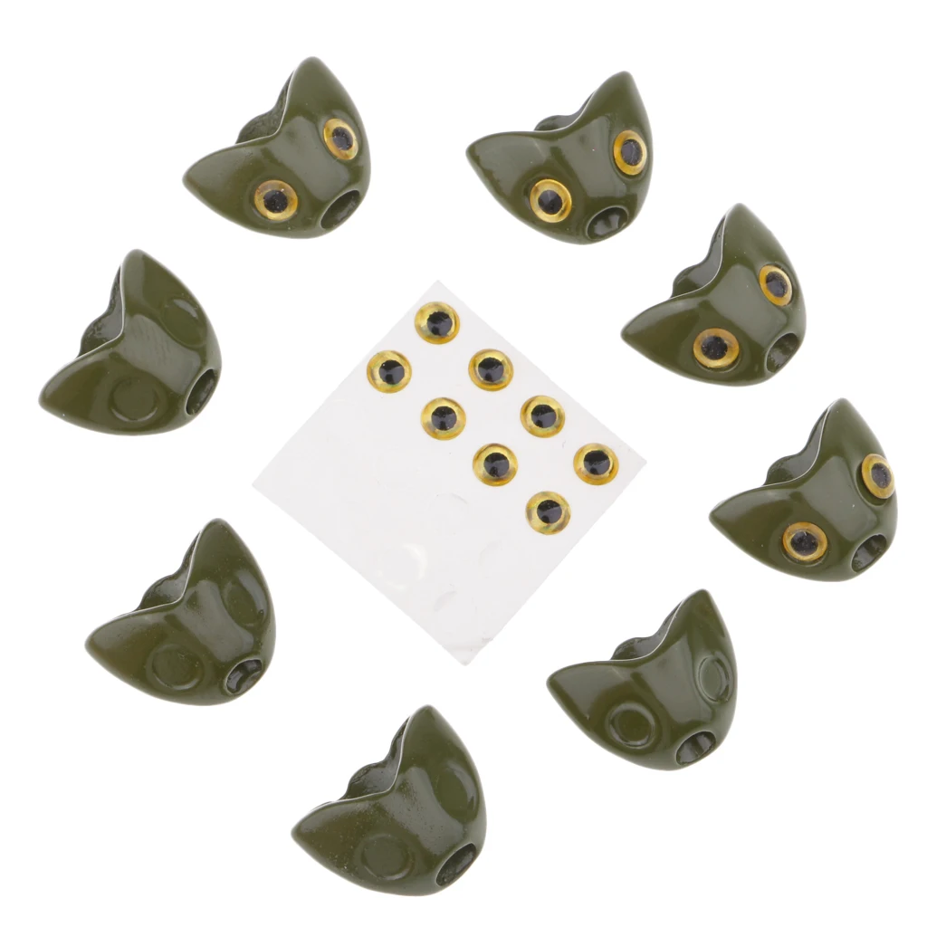 8 Set Fish Head 3D Fishing Lure Holographic Eyes Fly Tying Jig DIY Craft Made of Alloy Material Soft Lures Making Accessories