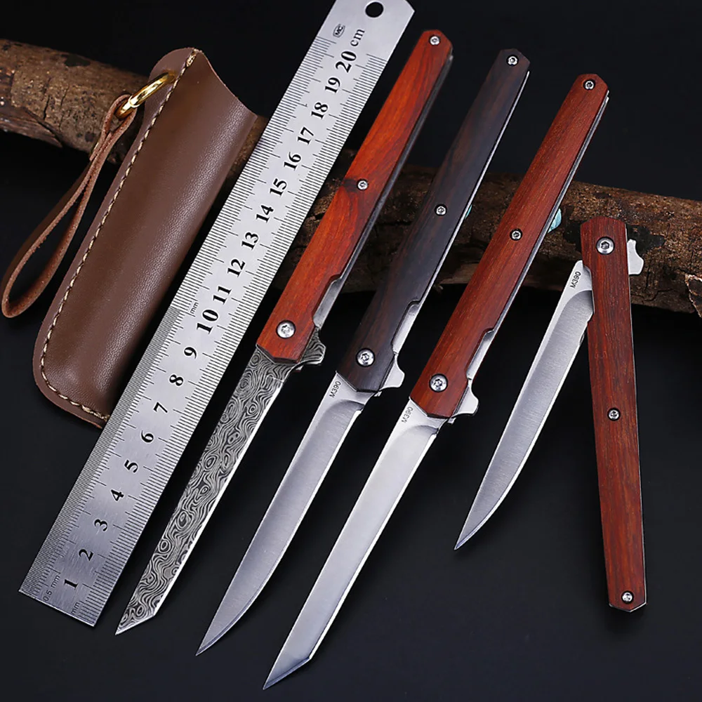 Flipper M390 Folding Knife Blade Mini Folding Pocket Knife Wood Handle Rescue Outdoor Camping Knives Hunting Knife Survival